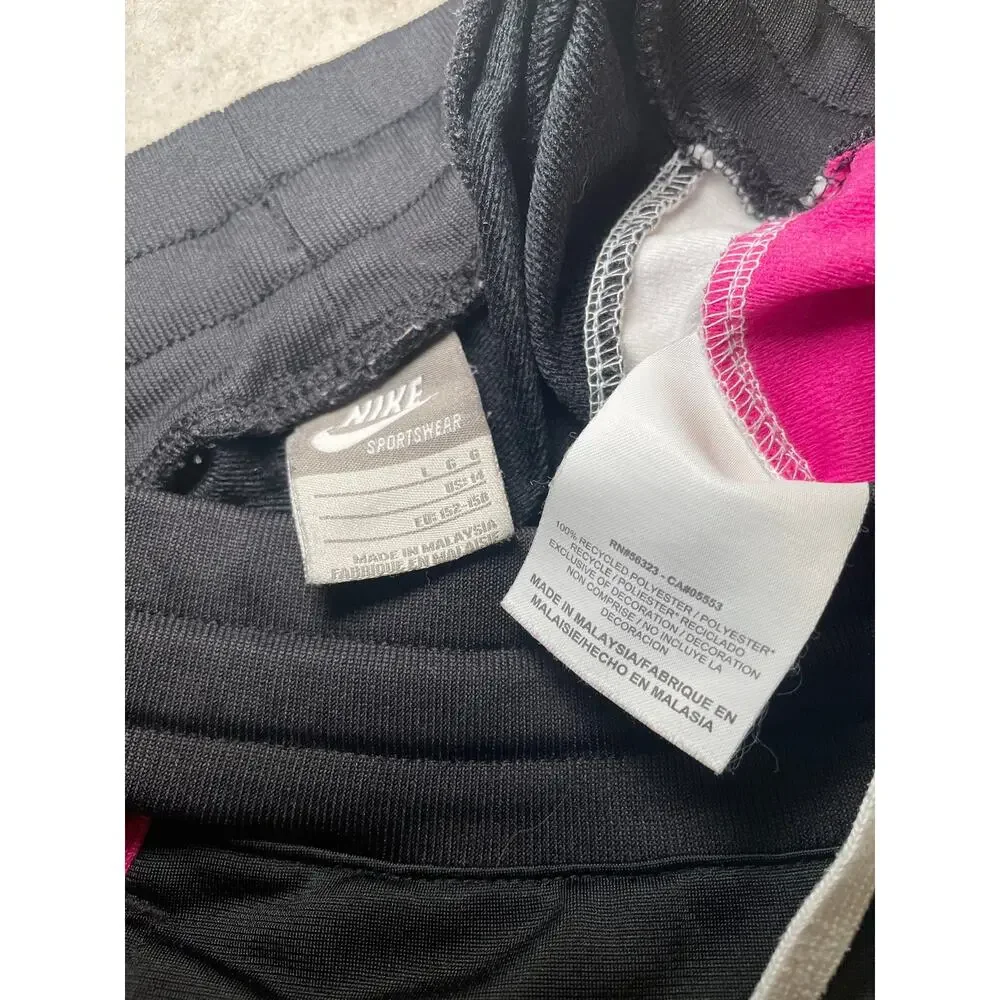 2000s Nike Gray Tag Kids Girls Sz L Wide Leg Track Sweat Pants Black Pink Stripe